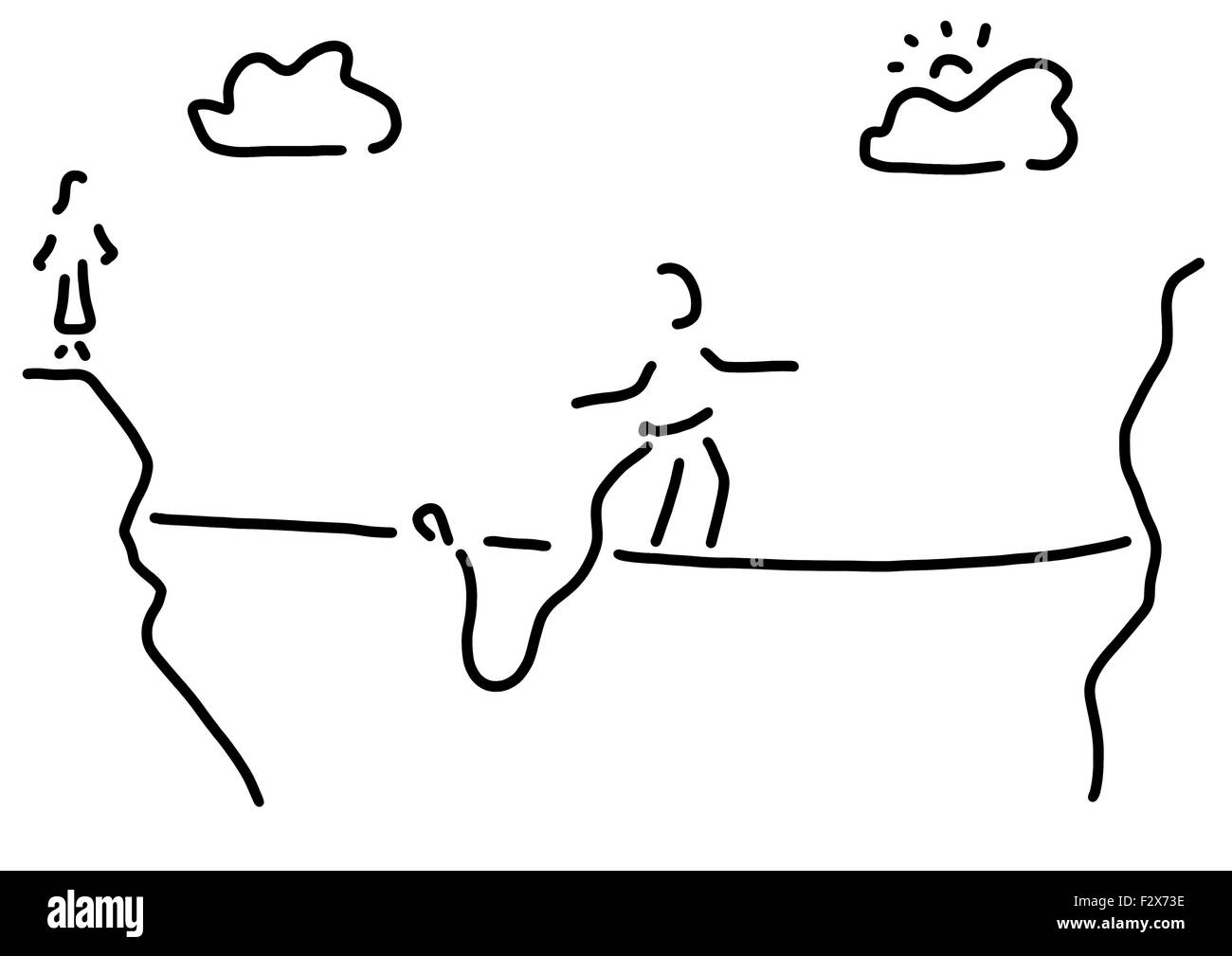 Bianco nero illustrazione, tightrope passeggiate Foto Stock
