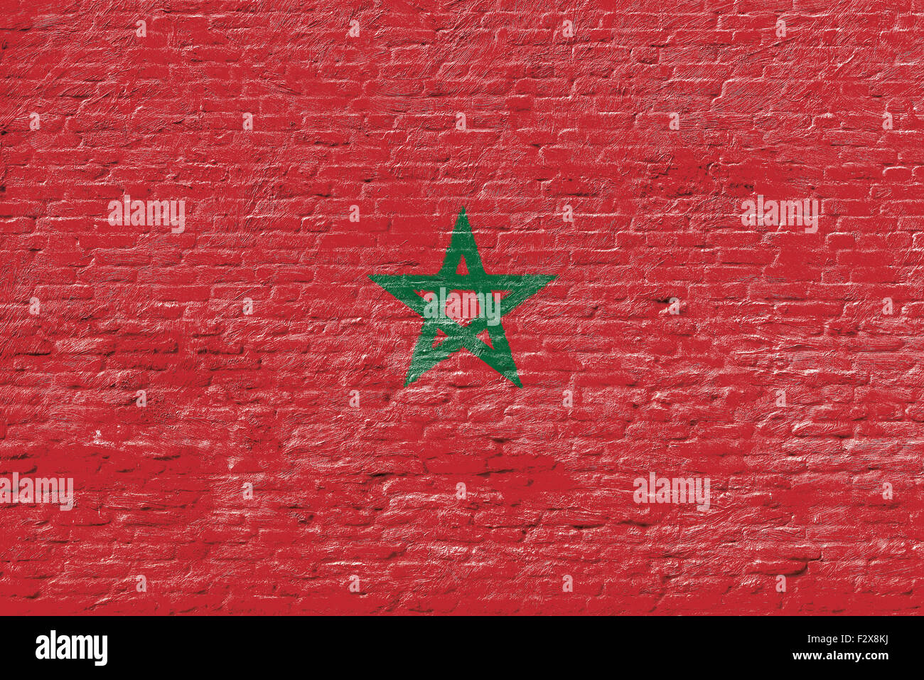 Marocco - bandiera nazionale su un muro di mattoni Foto Stock