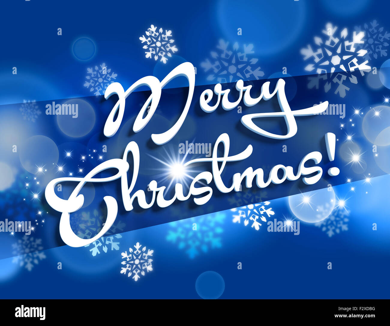 Buon Natale lettere bianche su sfondo blu con i fiocchi di neve caduta verso il basso Foto Stock