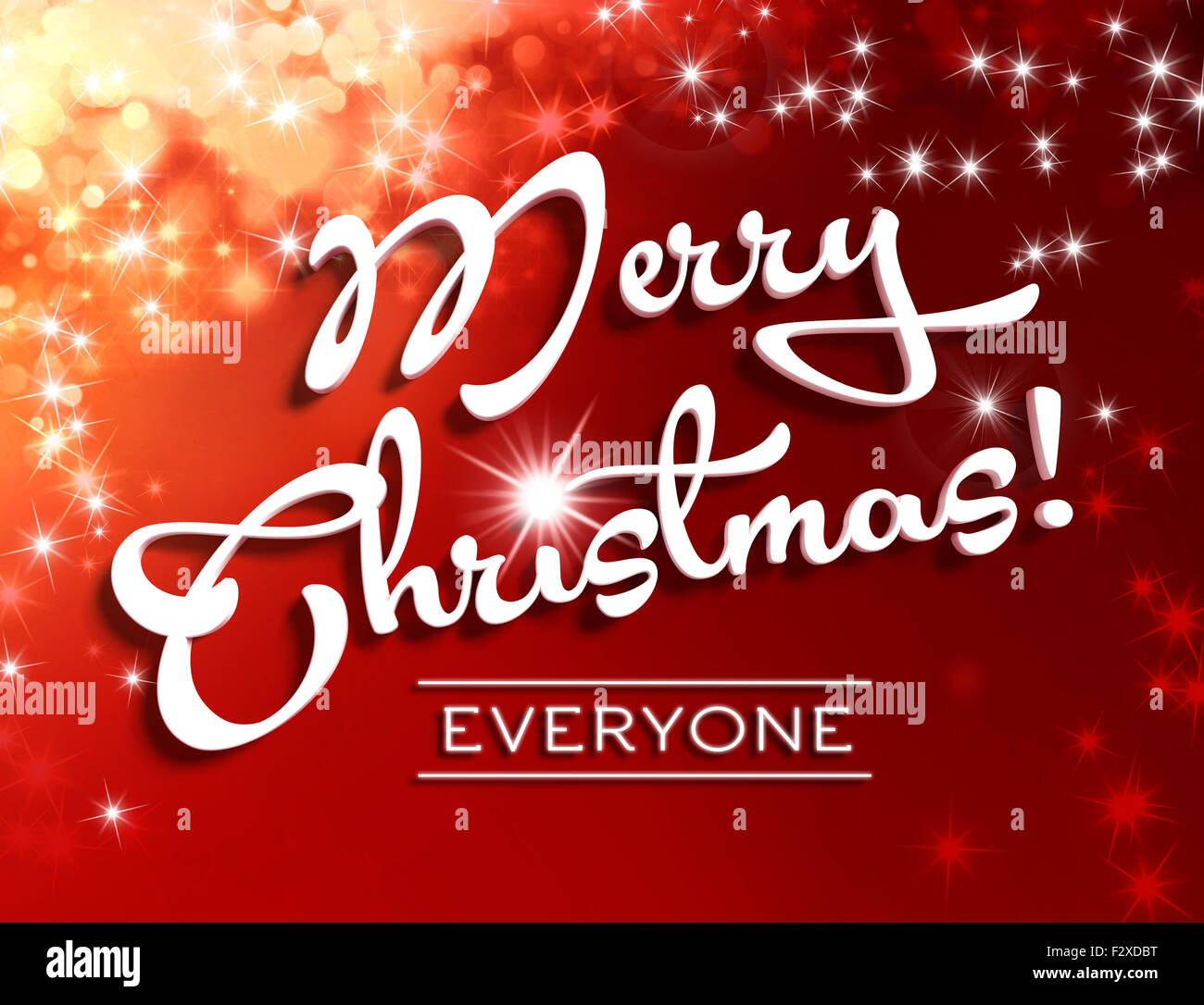 Buon Natale lettere bianche su sfondo rosso con starlight piovono Foto Stock