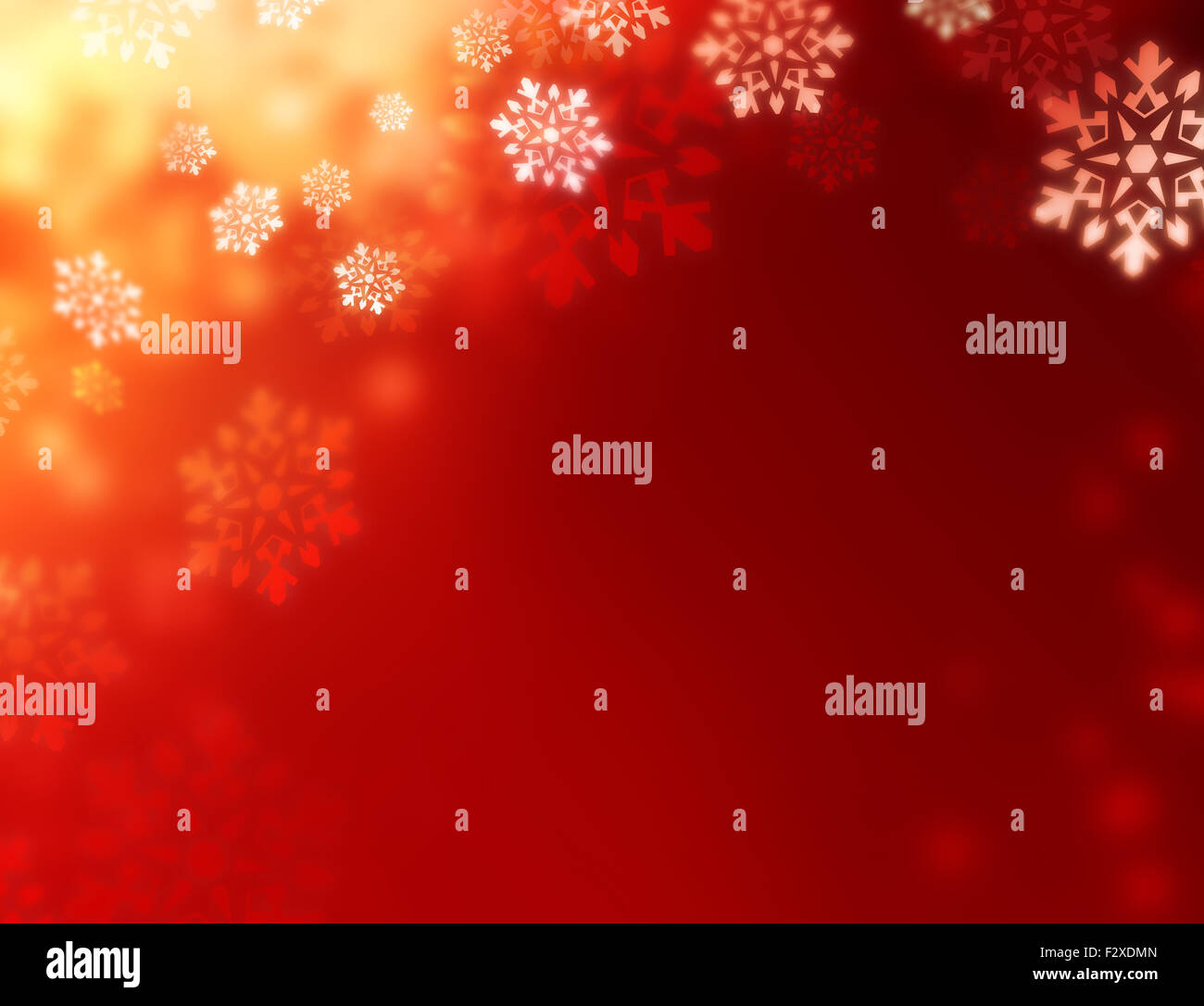 Rosso lucido sfondo con i fiocchi di neve che piovono Foto Stock