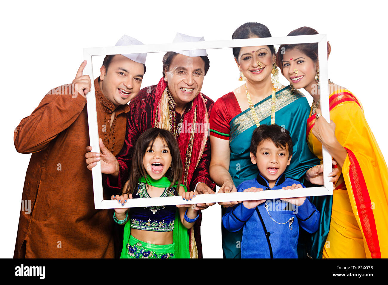 Gruppo indiano Marathi Joint Family Festival telaio memorie di immagine Foto Stock