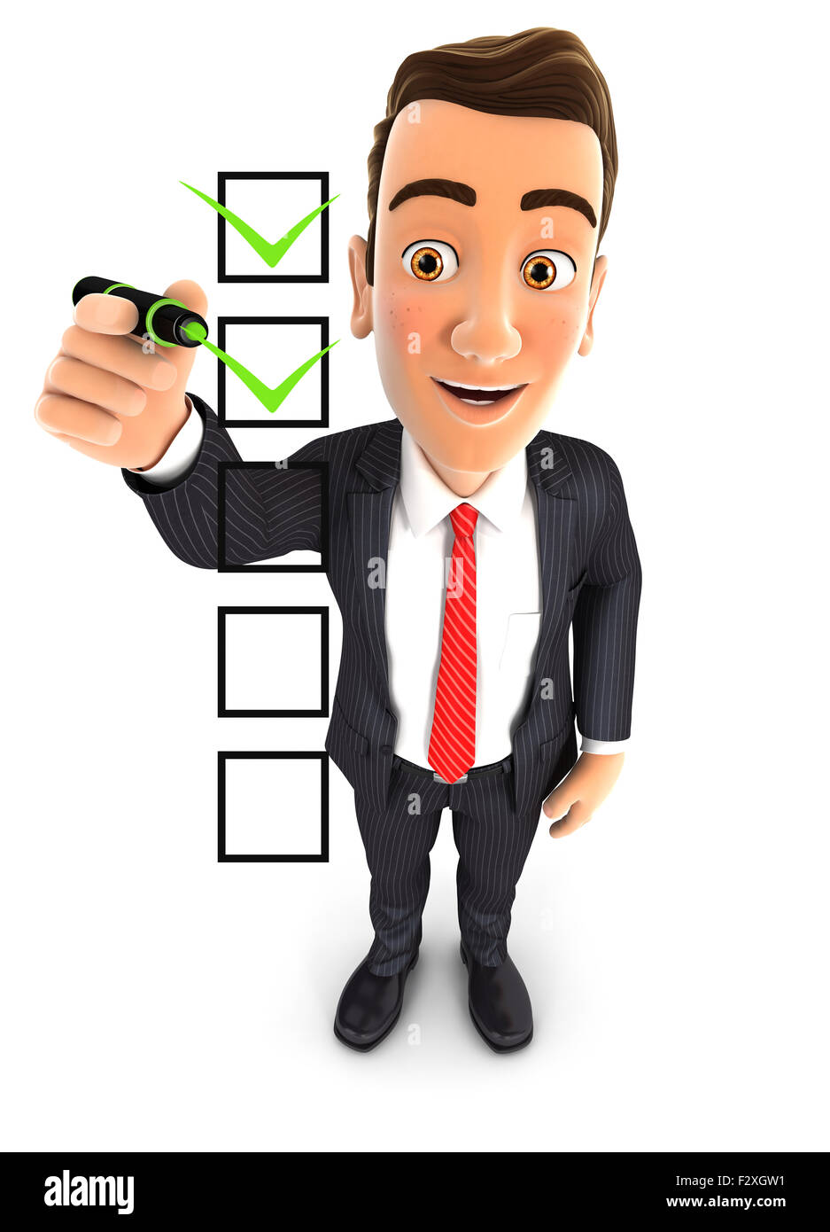 3d imprenditore checklist, isolato sfondo bianco Foto Stock