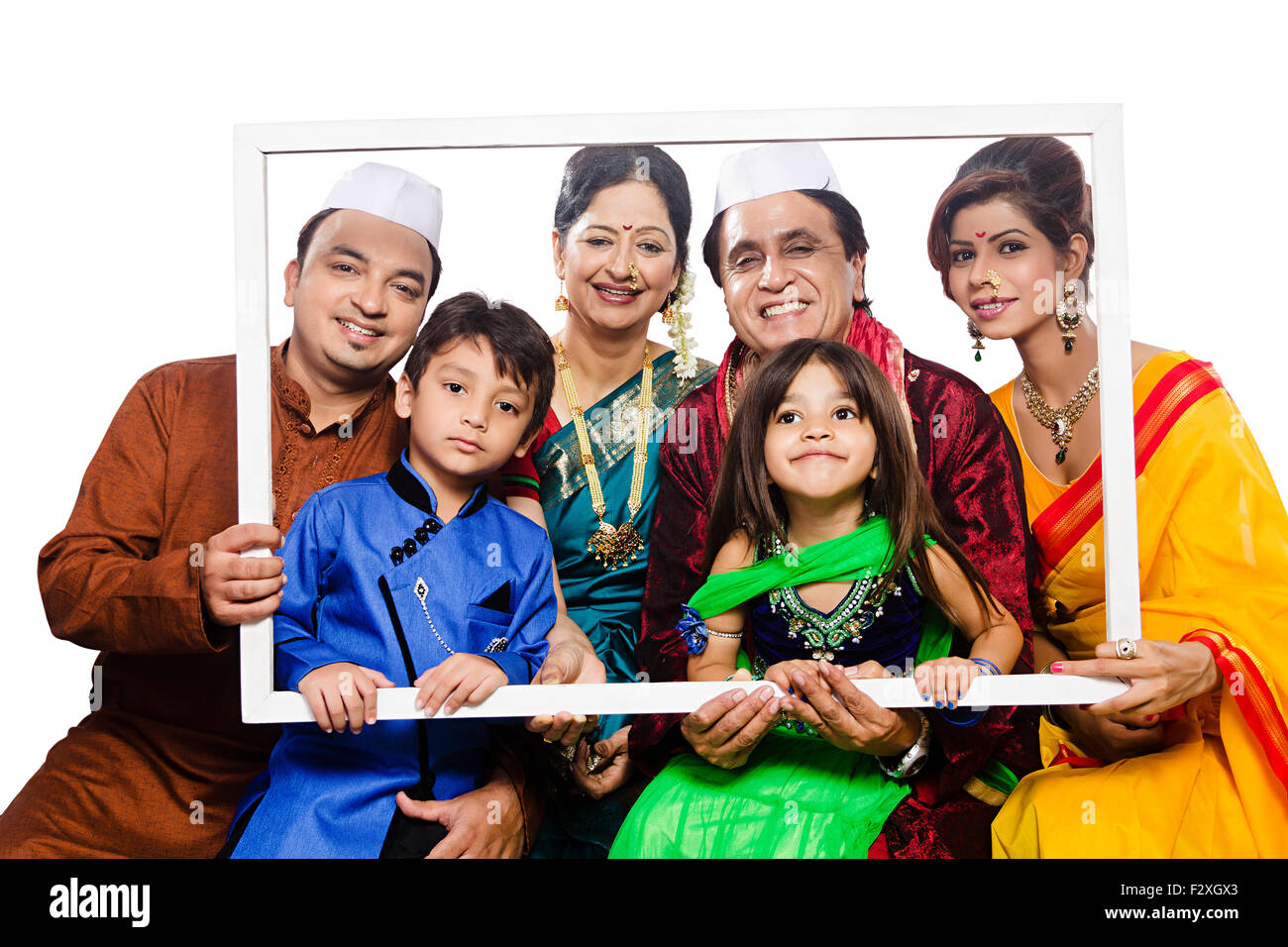 Gruppo indiano Marathi Joint Family Festival telaio memorie di immagine Foto Stock