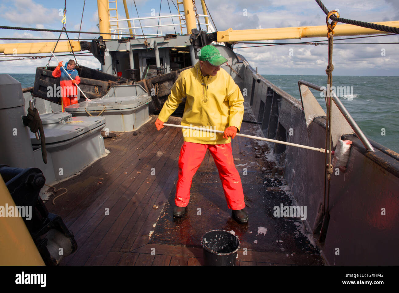 Dutch nave da pesca la pesca nel mare del Nord per la sogliola e la passera pianuzza Foto Stock