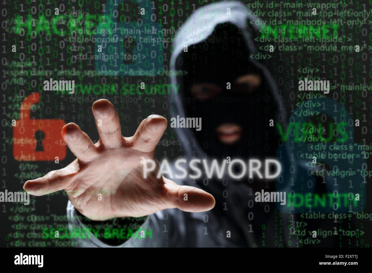 Il pirata informatico di rubare la password di rete Foto Stock