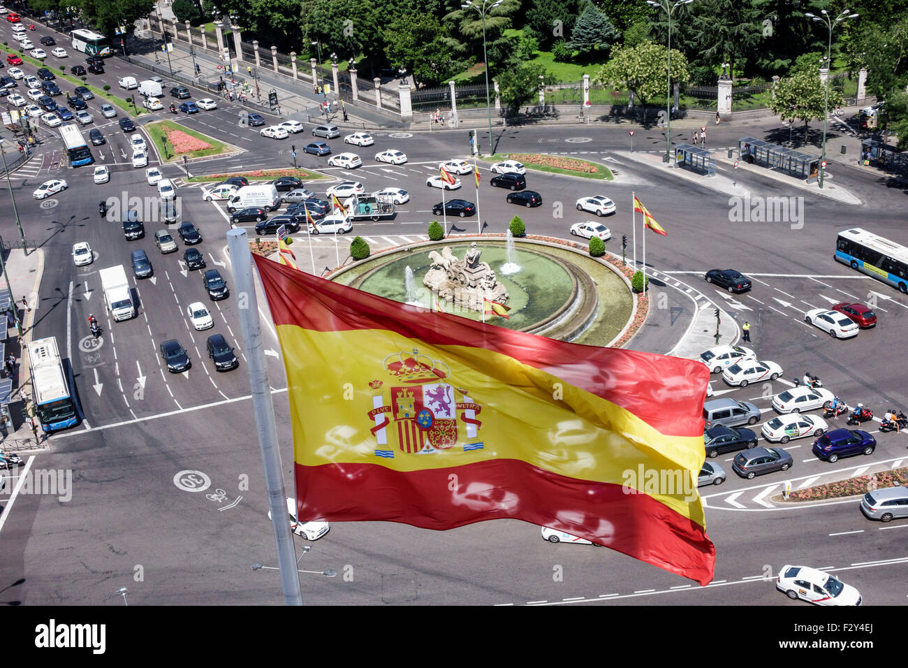 Madrid Spagna,Centro ispanico,Retiro,Plaza Cibeles,Palacio de Comunicaciones,Palazzo delle Comunicazioni,Terraza-mirador del Palacio de Cibeles,balcone,vi Foto Stock