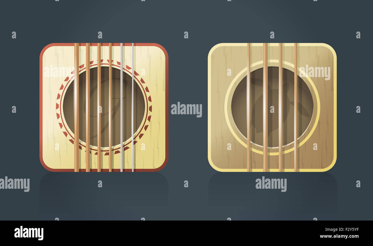 Vector classic chitarra acustica icone quadrate per software di musica, eps10 Foto Stock