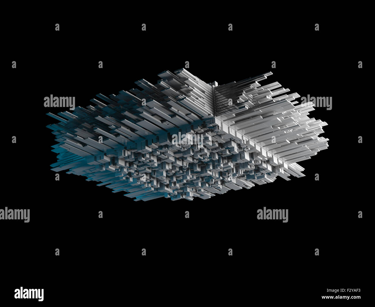 Abstract oggetto volante con la caotica superficie estrusa isolato sul nero, 3d illustrazione Foto Stock