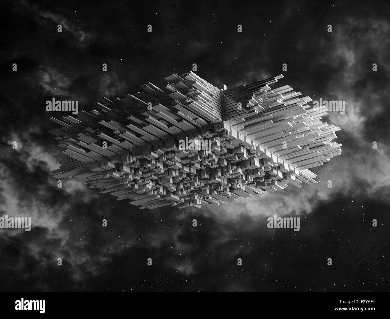 Abstract astronave con la caotica superficie estrusa, 3d illustrazione Foto Stock