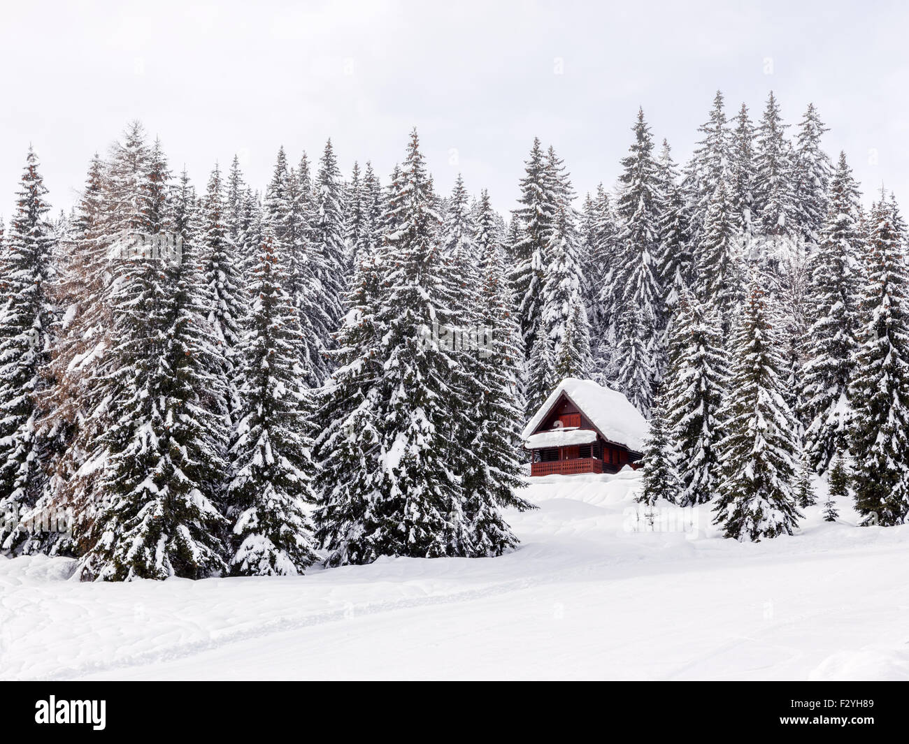 Inverno Casa per le vacanze in slovenia alpi-Europa Foto Stock