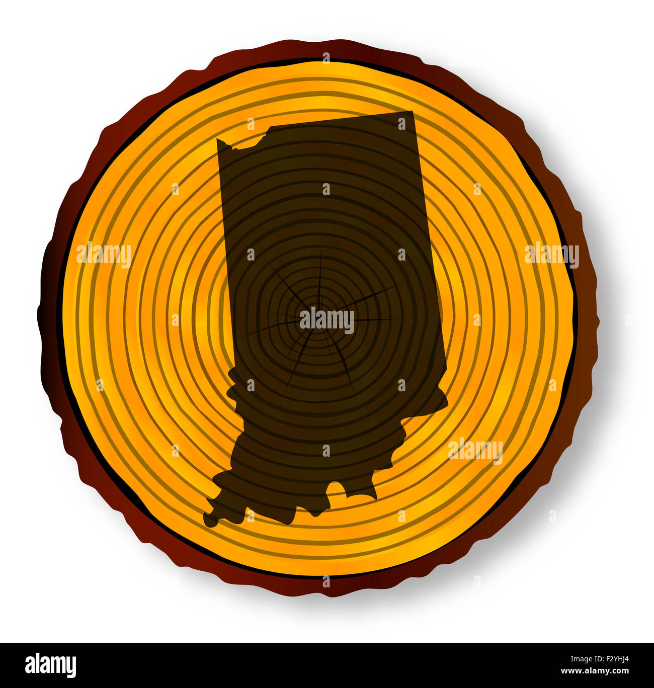 Mappa di Indiana in legno sezione di estremità su uno sfondo bianco Foto Stock