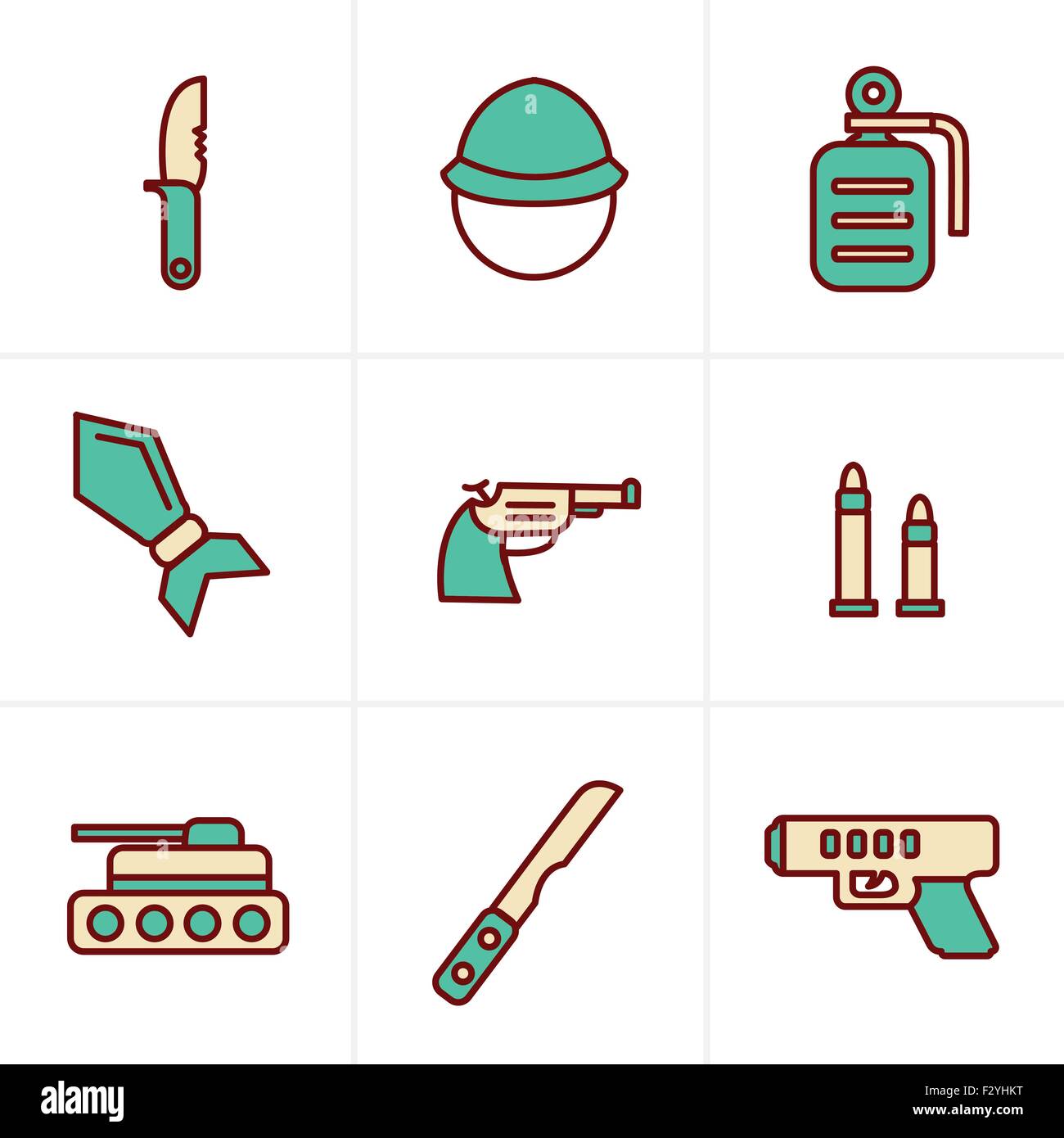 Icone icone di stile di stile icone militari Illustrazione Vettoriale