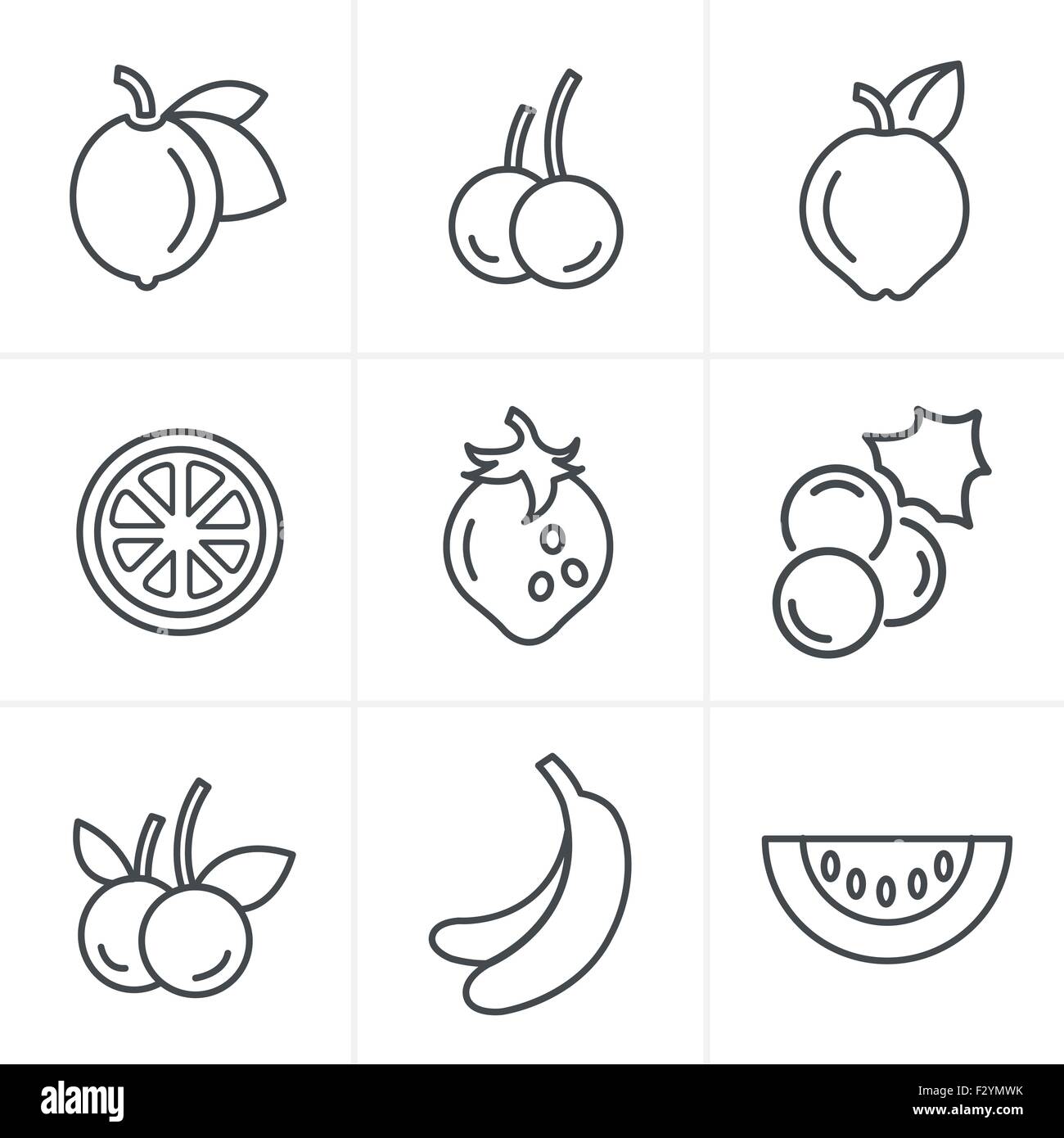 Le icone della Linea Frutta stile set di icone, disegno vettoriale Illustrazione Vettoriale