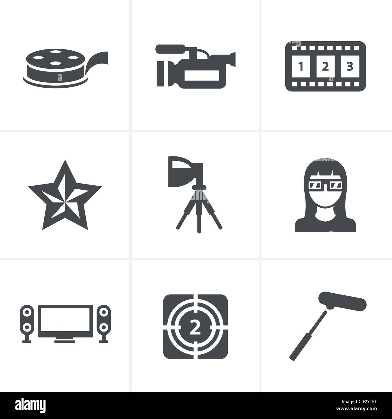 Vettore film nero icona impostare su grigio Illustrazione Vettoriale