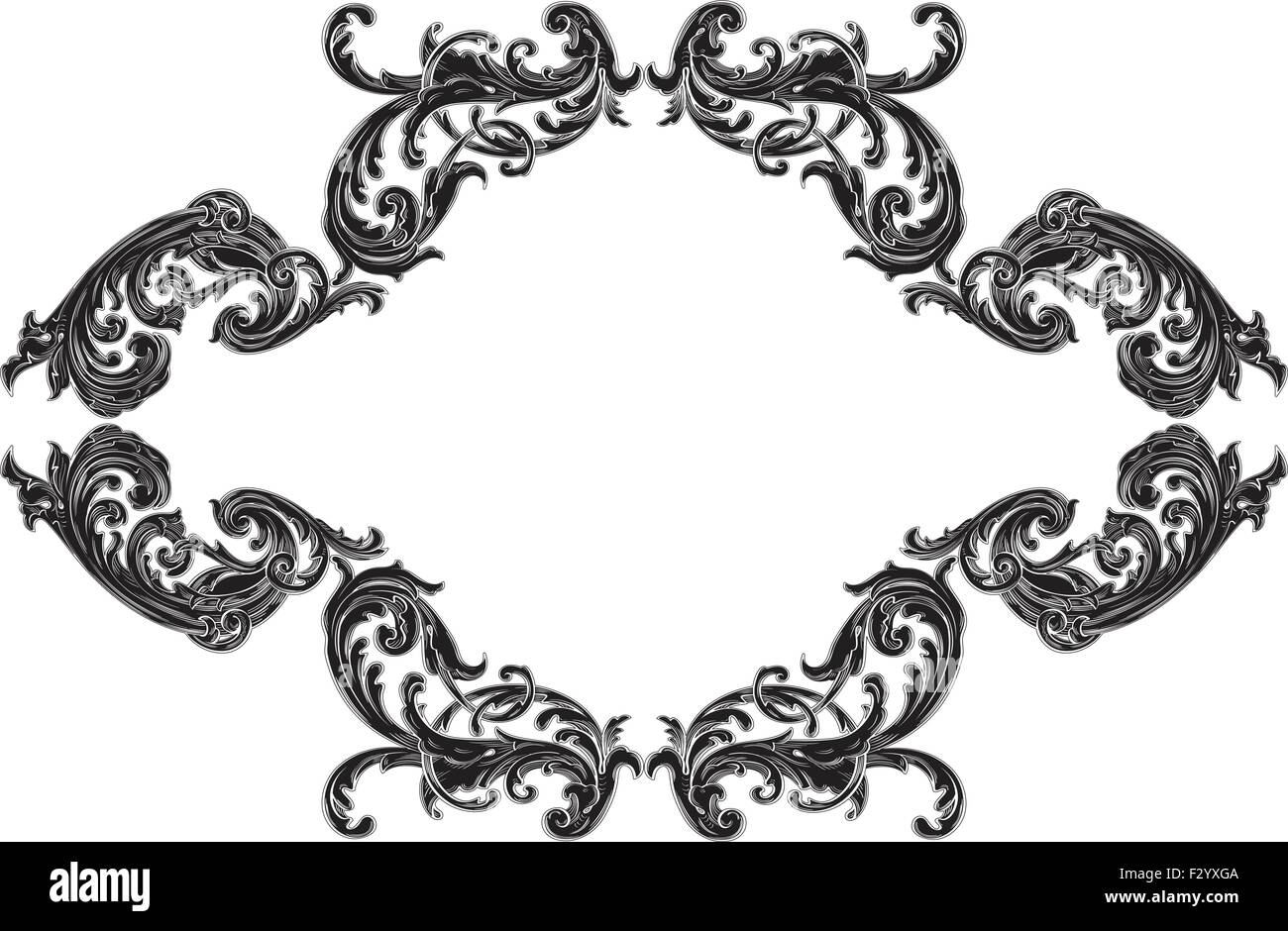 Barocco telaio nero con acanto è su bianco Illustrazione Vettoriale