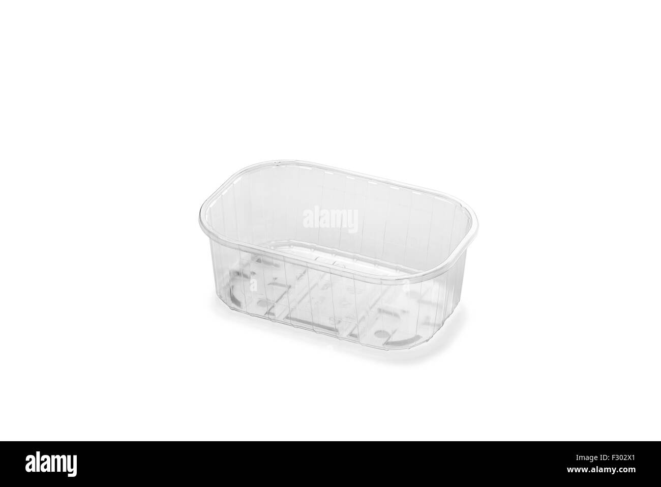 Poco trasparente cassa in plastica isolato su sfondo bianco Foto Stock
