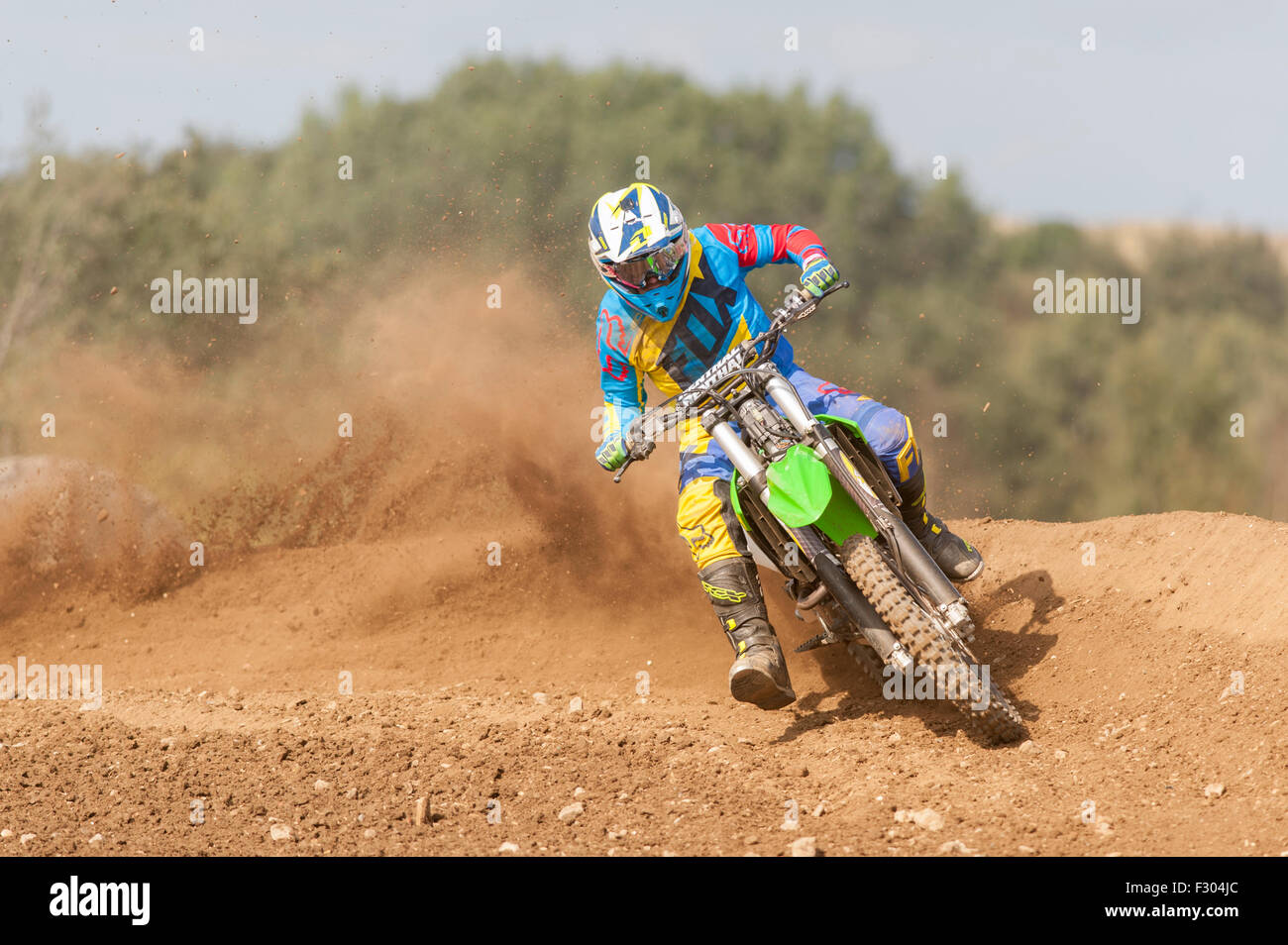 Il pilota di Motocross a Zio vortici pista di motocross Doncaster Foto Stock