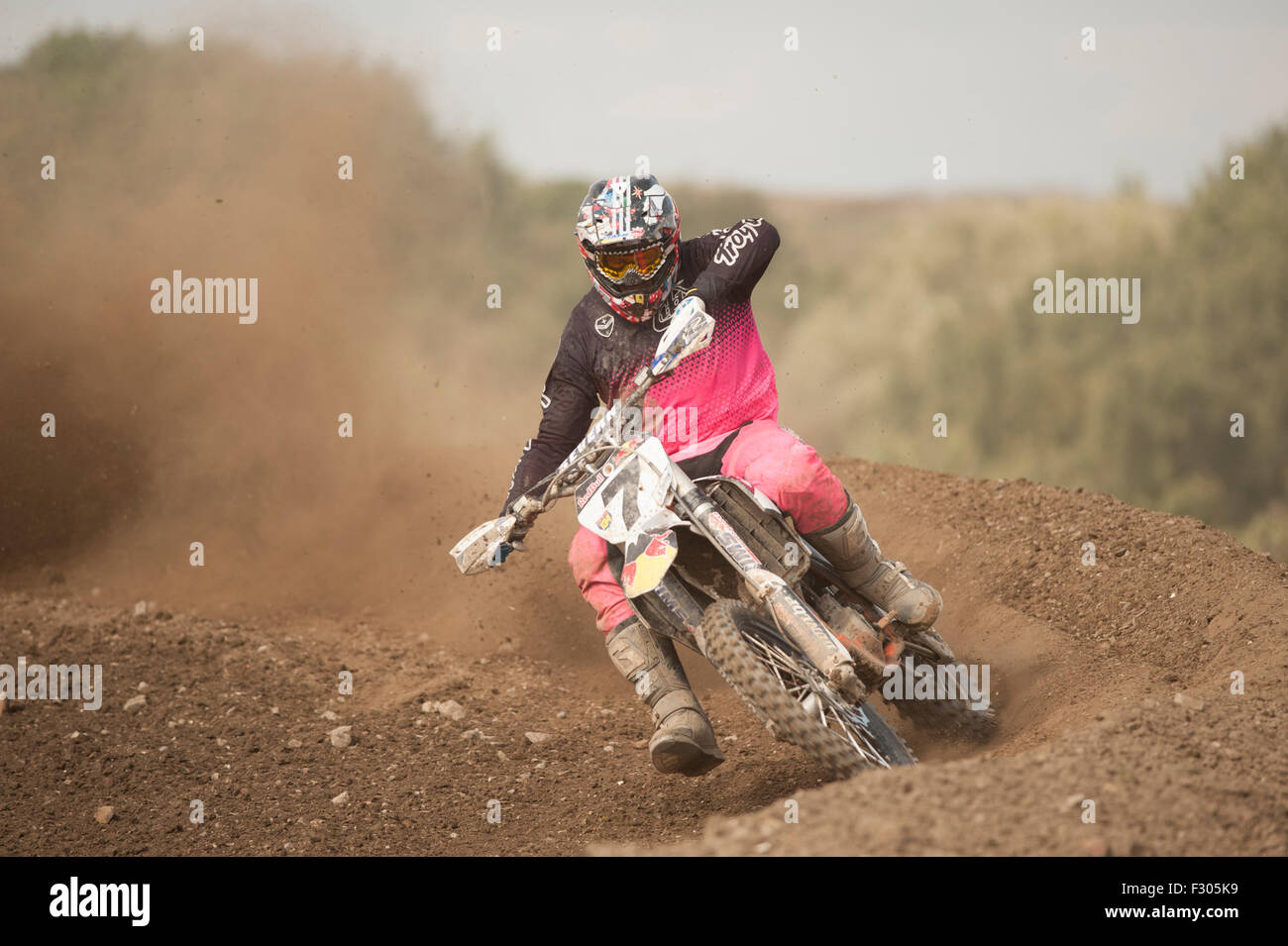 Il pilota di Motocross a Zio vortici pista di motocross Doncaster Foto Stock