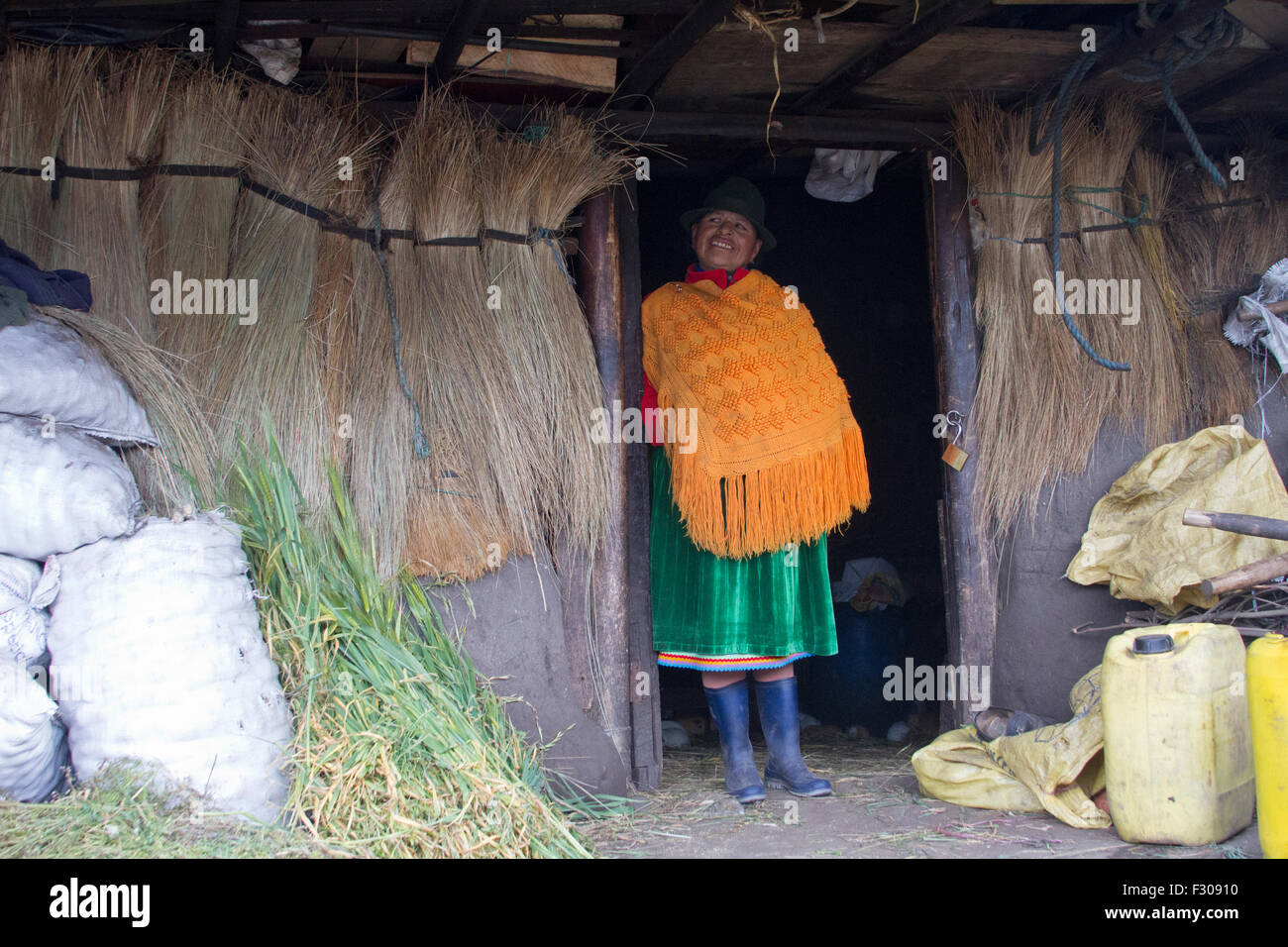 Locali indigene home nelle montagne andine vicino a Laguna Quilotoa, Ecuador. Foto Stock