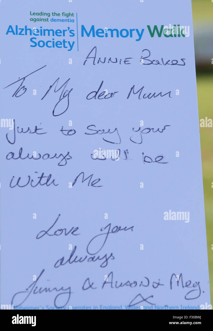 Southsea, Hampshire Sunday 28 September 2015  GV from the With every step taken at Portsmouth Memory Walk, The annual walk  is to raised much need funds and awarenes   that will  help change the lives of people affected by dementia.  The walk with a community feel, smaller in size but together we will walk for a world without dementia.  It Started from Castle Field, the southernmost tip of Portsmouth, The splendid seafront spot kicks off with a  3km and 10km walk.  Credit: UKNIP / Alamy Live News Foto Stock