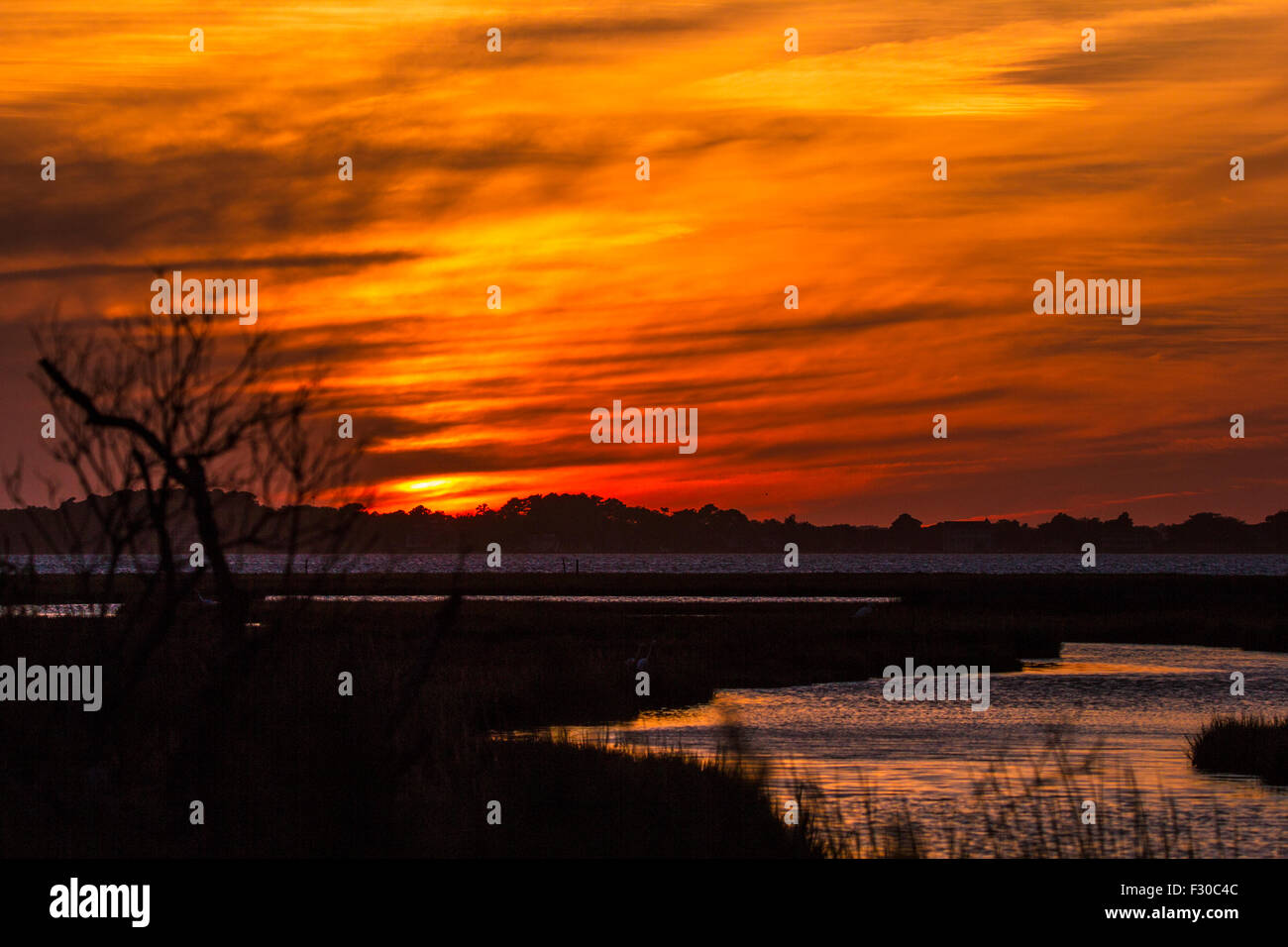 Settembre Tramonto Su Assateague Island Foto Stock