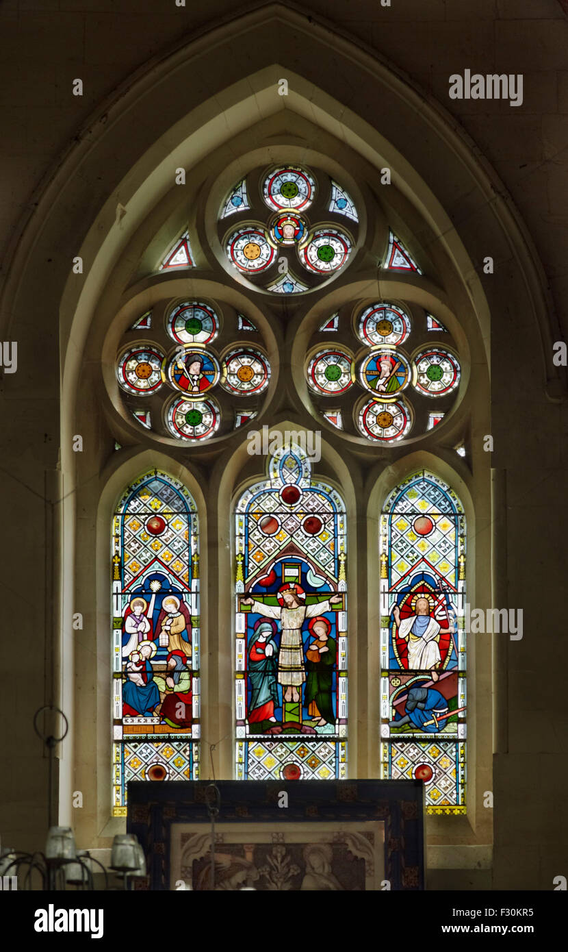 Bicknor, la chiesa di St James, Kent. Finestra di vetro colorato Foto Stock