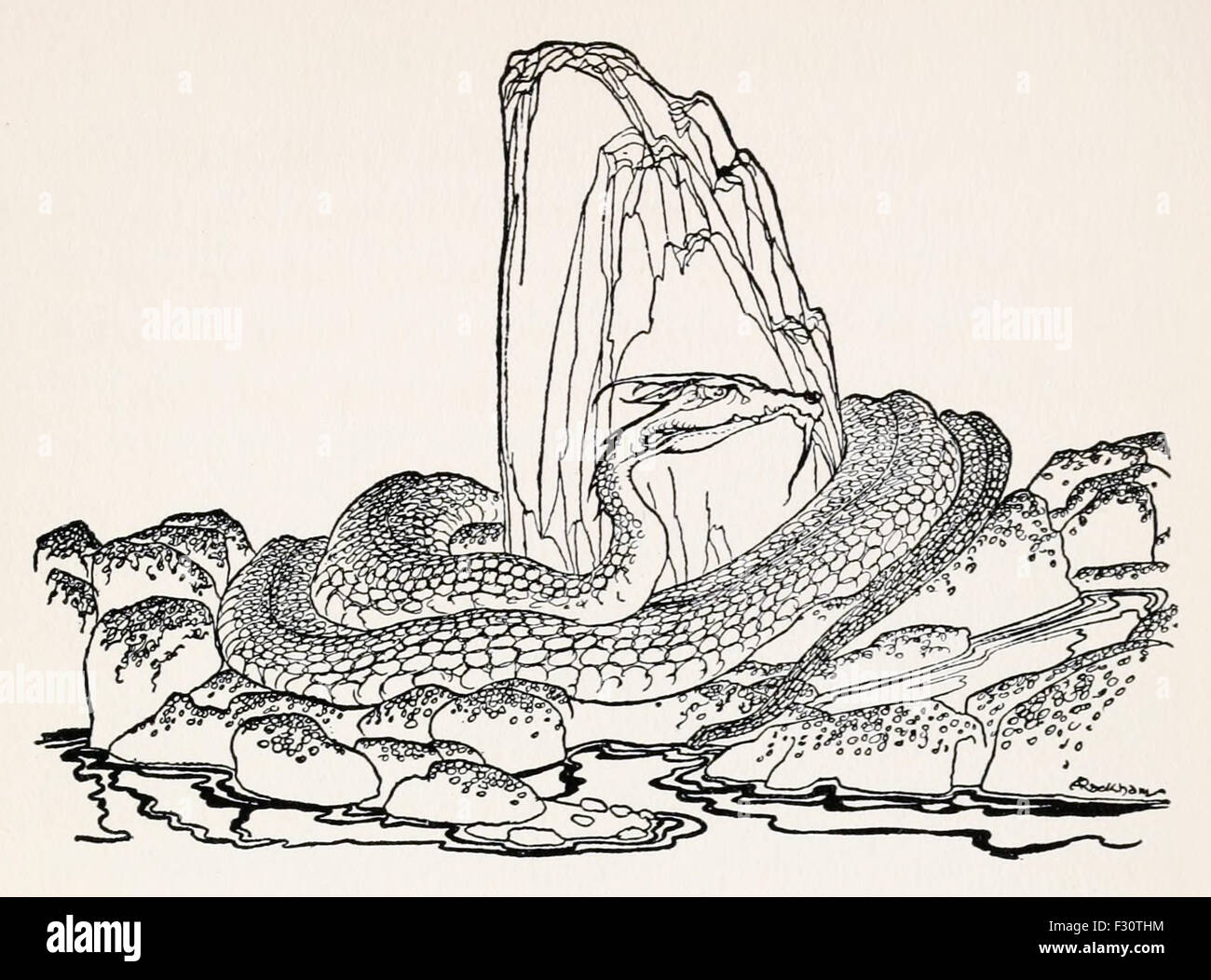 "Il worm Laidly' da 'Inglese Favole", illustrazione di Arthur Rackham (1867-1939). Vedere la descrizione per maggiori informazioni. Foto Stock