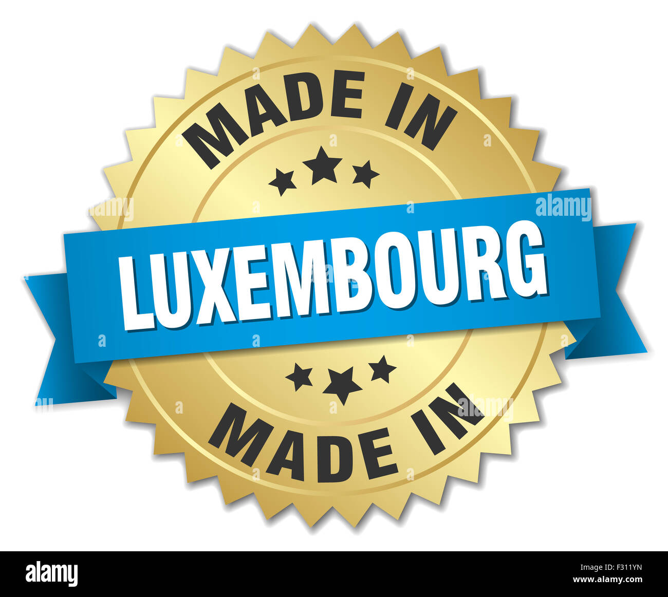 Fatto a Lussemburgo badge oro con nastro blu Foto Stock