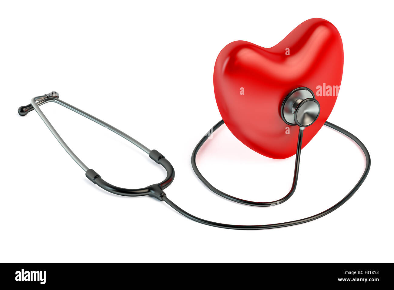 Lo stetoscopio e il cuore rosso isolato su sfondo bianco Foto Stock