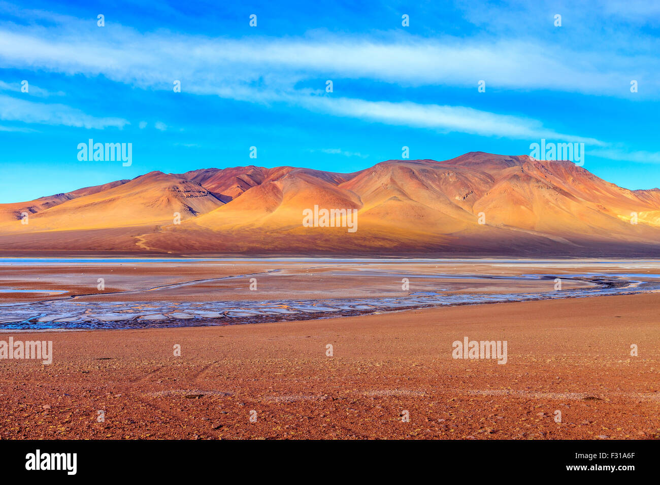 Salar de Tara con colline colorate sullo sfondo (riserva nazionale di Los Flamencos, Atacama, Cile) Foto Stock