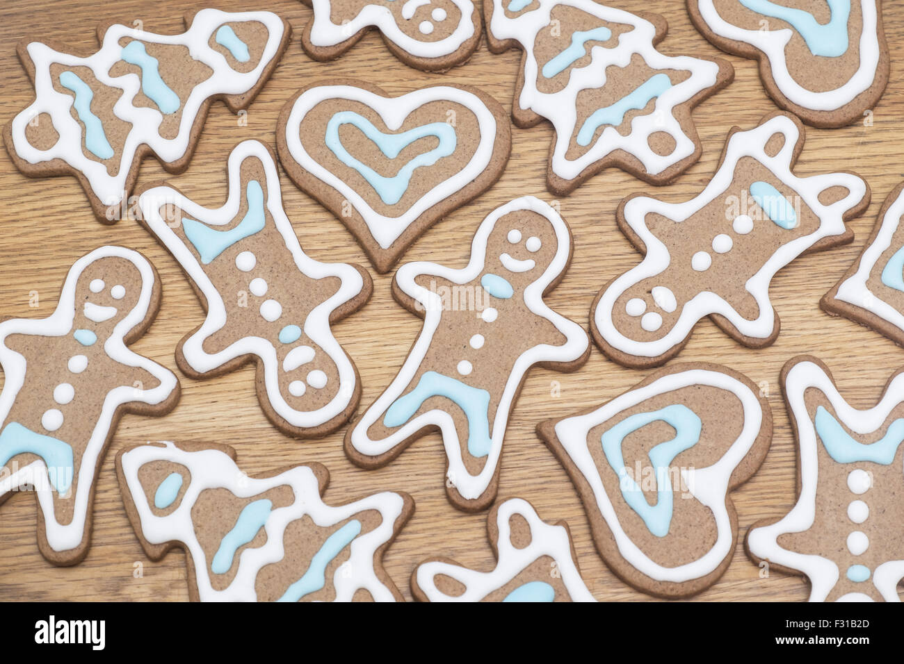 Sullo sfondo di una varietà di gingerbread cookie dolce da forno Foto Stock