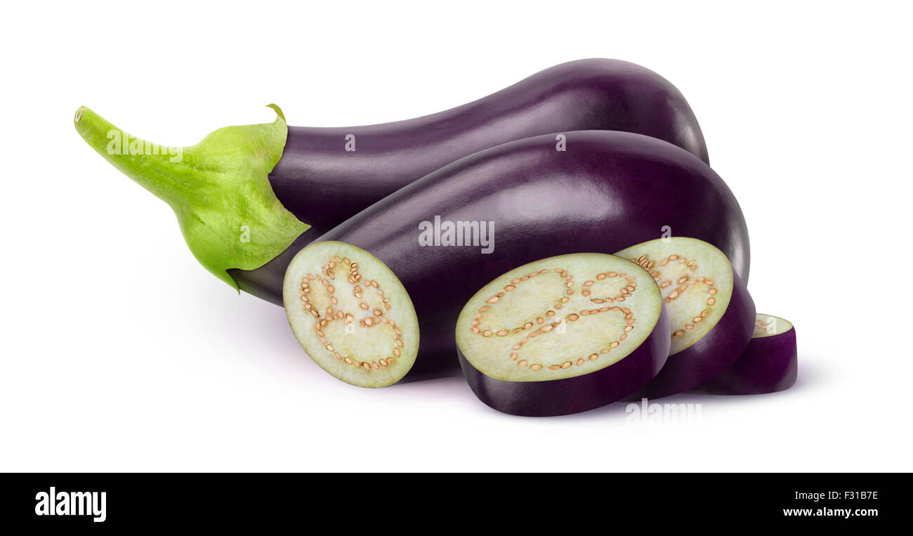 Melanzane fresco isolato su bianco Foto Stock