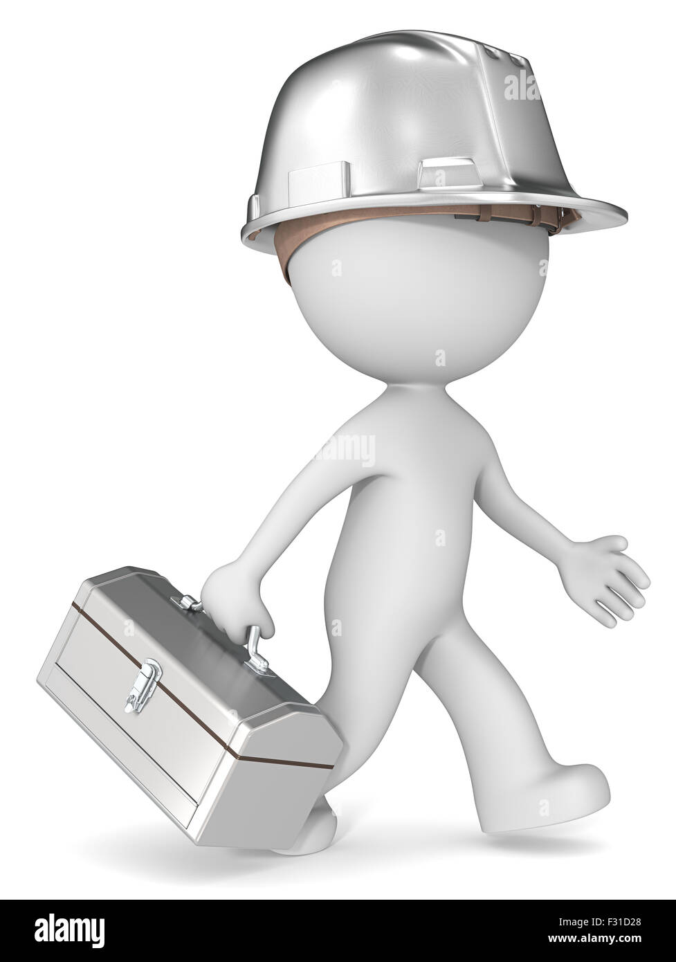 Dude 3D carattere il builder con la casella degli strumenti in acciaio e di compressori hardhat. Il tema Retro. Foto Stock