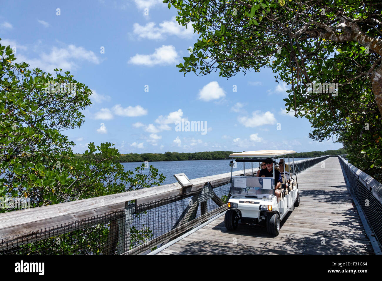 Florida North Palm Beach, John D. MacArthur Beach state Park, Lake Worth Lagoon, passeggiata naturale rialzata, navetta gratuita, elettrica, cart, FL150415020 Foto Stock