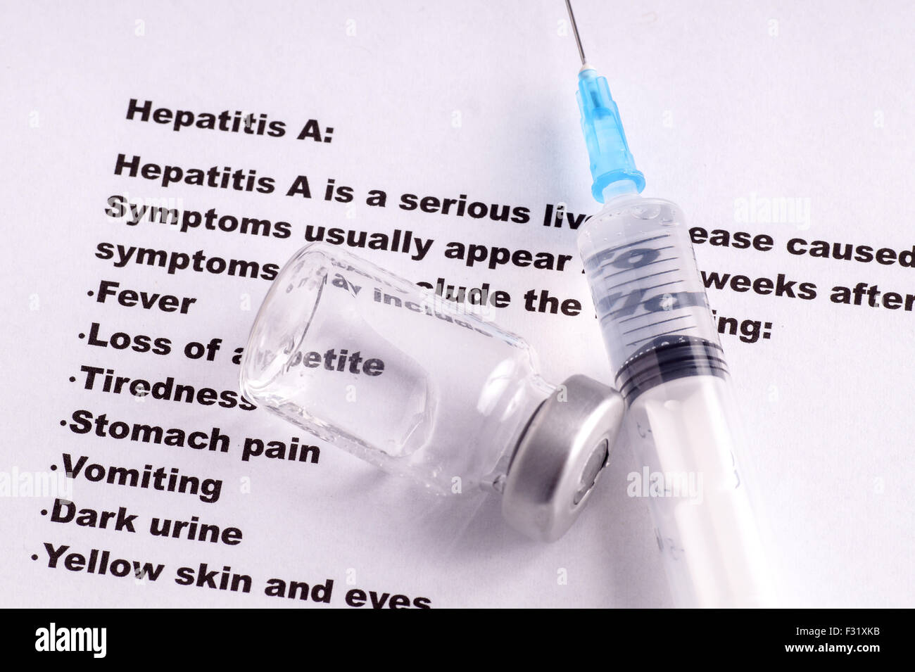 La vaccinazione contro l epatite, i sintomi e gli effetti collaterali Foto Stock
