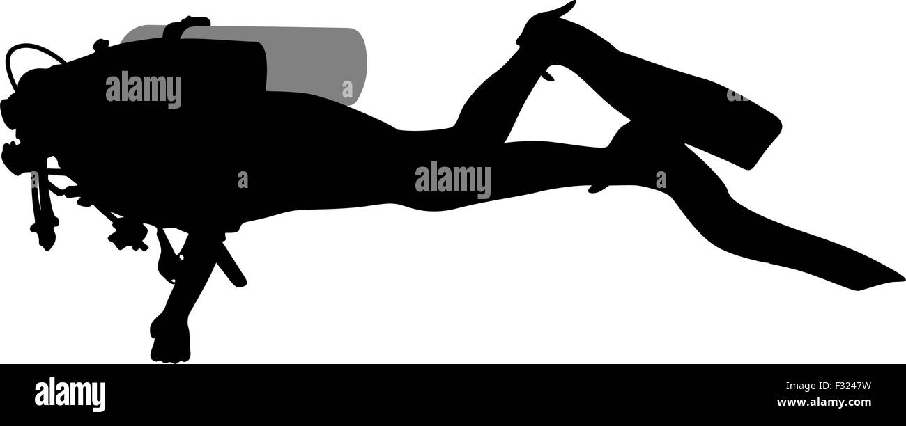 Silhouette nera subacquei. Illustrazione Vettoriale. Illustrazione Vettoriale