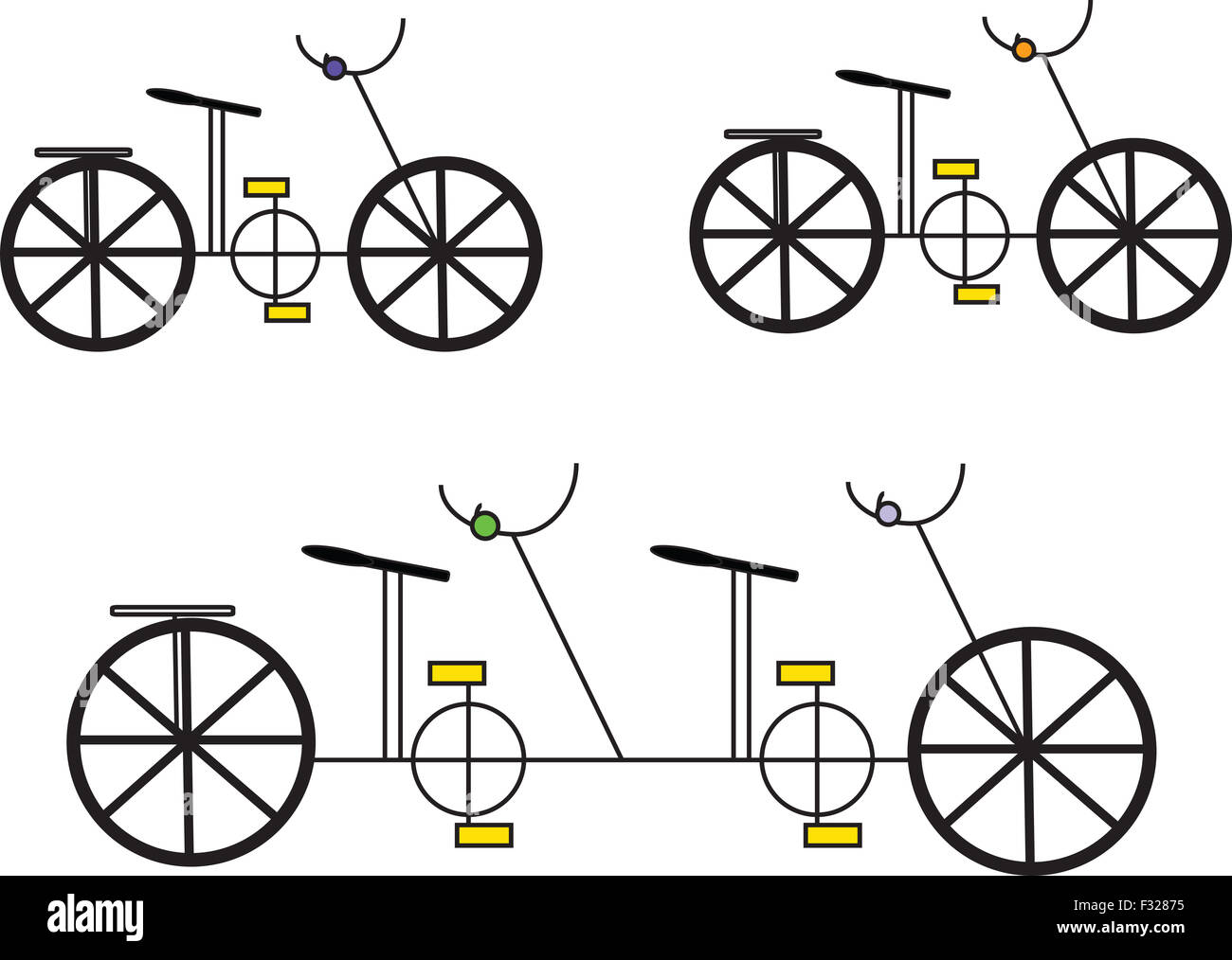 Single e Double biciclette illustrazioni isolate su sfondo bianco Foto Stock