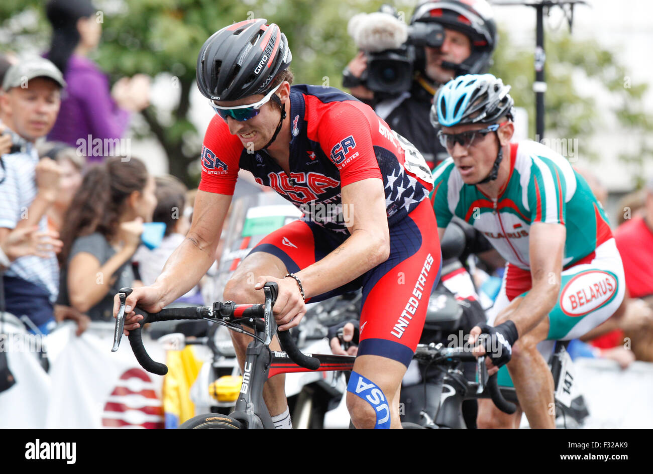 Taylor Phinney (USA) Racing alla 2015 Mondo UCI campionati su strada a Richmond, Virginia Foto Stock