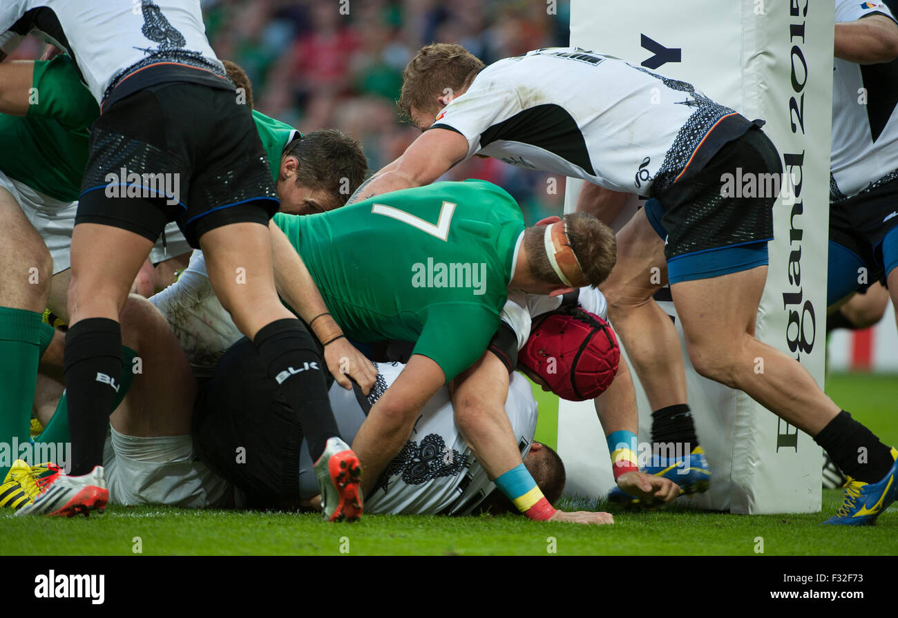 Lo stadio di Wembley, Londra, Regno Unito. 27 Settembre, 2015. Irlanda v Romania nel Pool D partita della Coppa del Mondo di Rugby 2015. Foto Stock