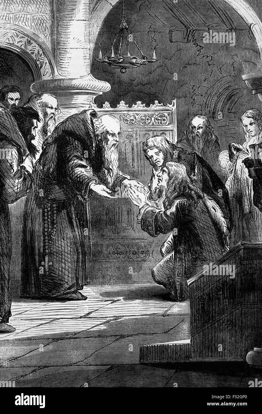 James (1633-1701) fu re d'Inghilterra e d'Irlanda come Giacomo II, e re di Scozia come Giacomo VII, dal 1685 fino a quando fu deposto nella gloriosa Rivoluzione del 1688. Fu l'ultimo monarca cattolico di Inghilterra, Scozia e Irlanda; un regno ricordato soprattutto per le lotte sulla tolleranza religiosa. Tuttavia, essa implicava anche i principi dell'assolutismo e del diritto divino dei re, e la sua deposizione finì per un secolo di lotte politiche e civili confermando il primato del Parlamento sulla Corona. Durante gli ultimi anni, visse come austero penitente a la Trappe, un monastero in Francia Foto Stock