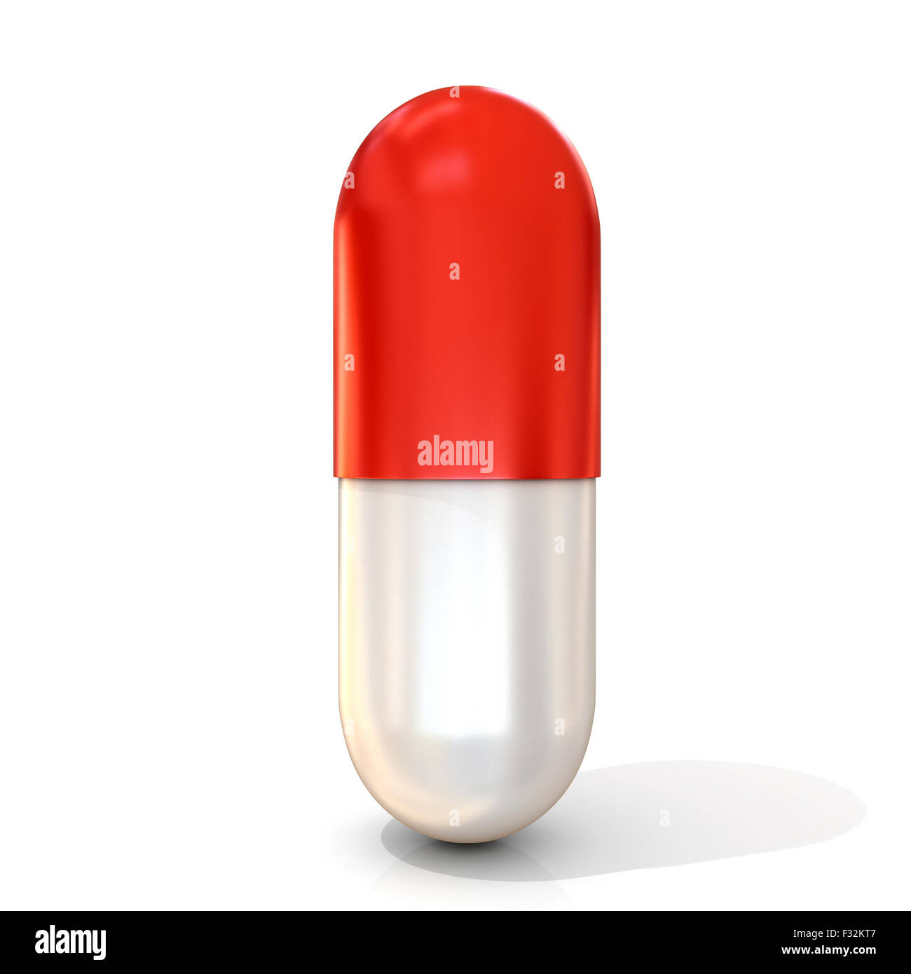 Pillola rossa capsula, isolati su sfondo bianco Foto Stock