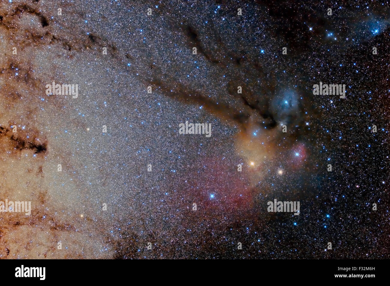 Campo di stelle e nebulose in Sagittario e Rho Ofiuco Foto Stock