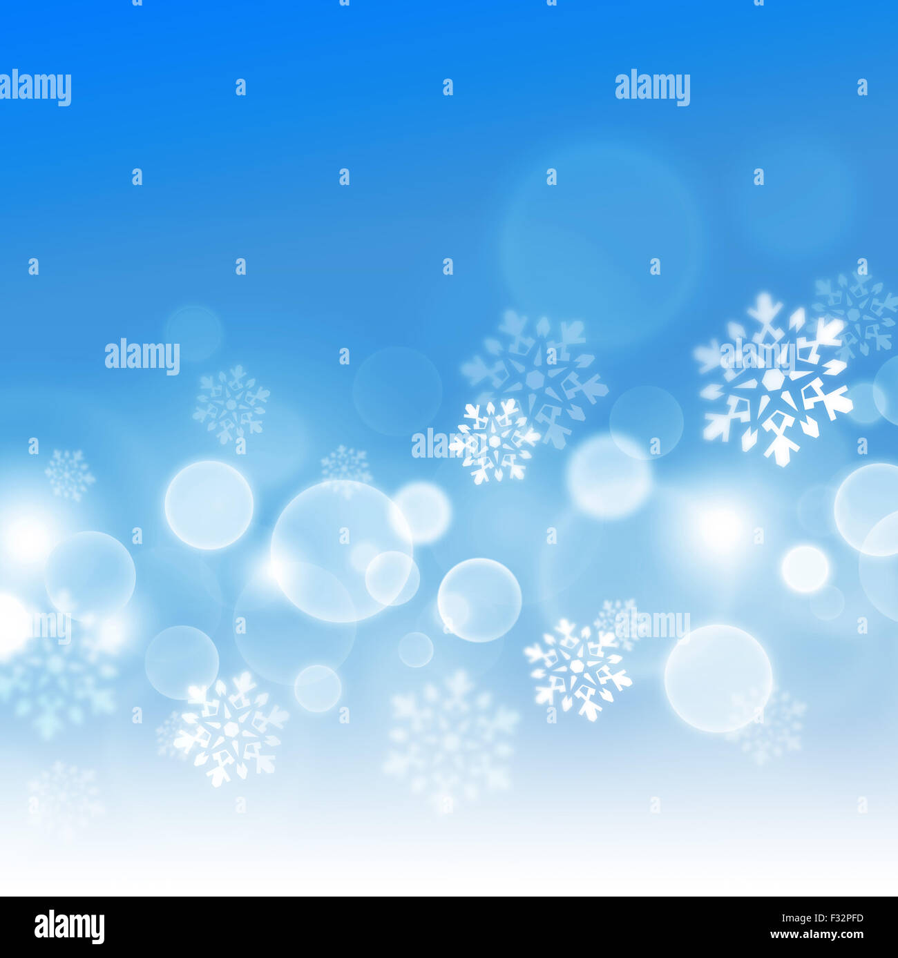Shiny sfondo blu con i fiocchi di neve e circoli sfocato Foto Stock