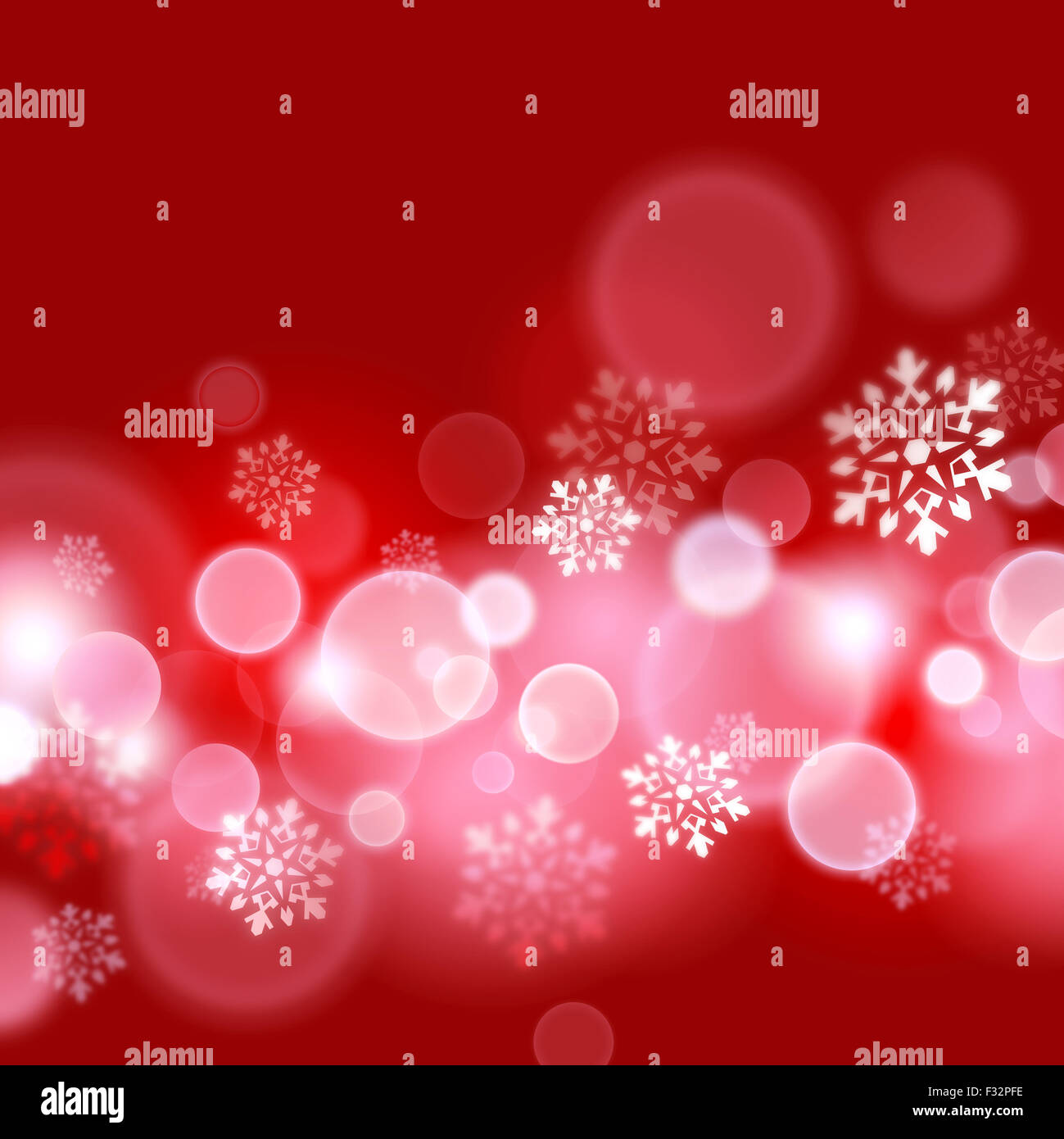 Rosso lucido sfondo con i fiocchi di neve e circoli sfocato Foto Stock