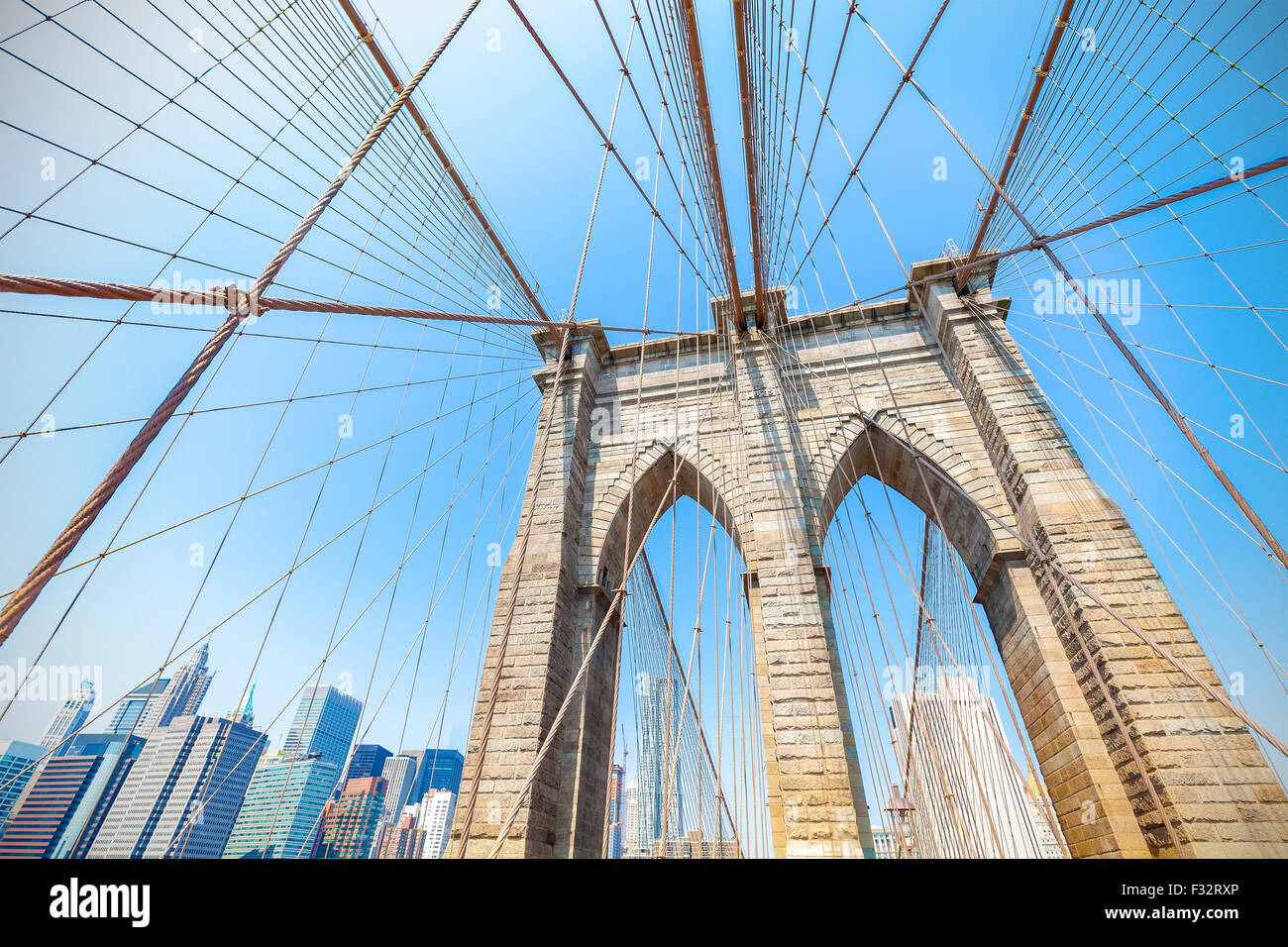 Ponte di Brooklyn a New York City, Stati Uniti d'America. Foto Stock