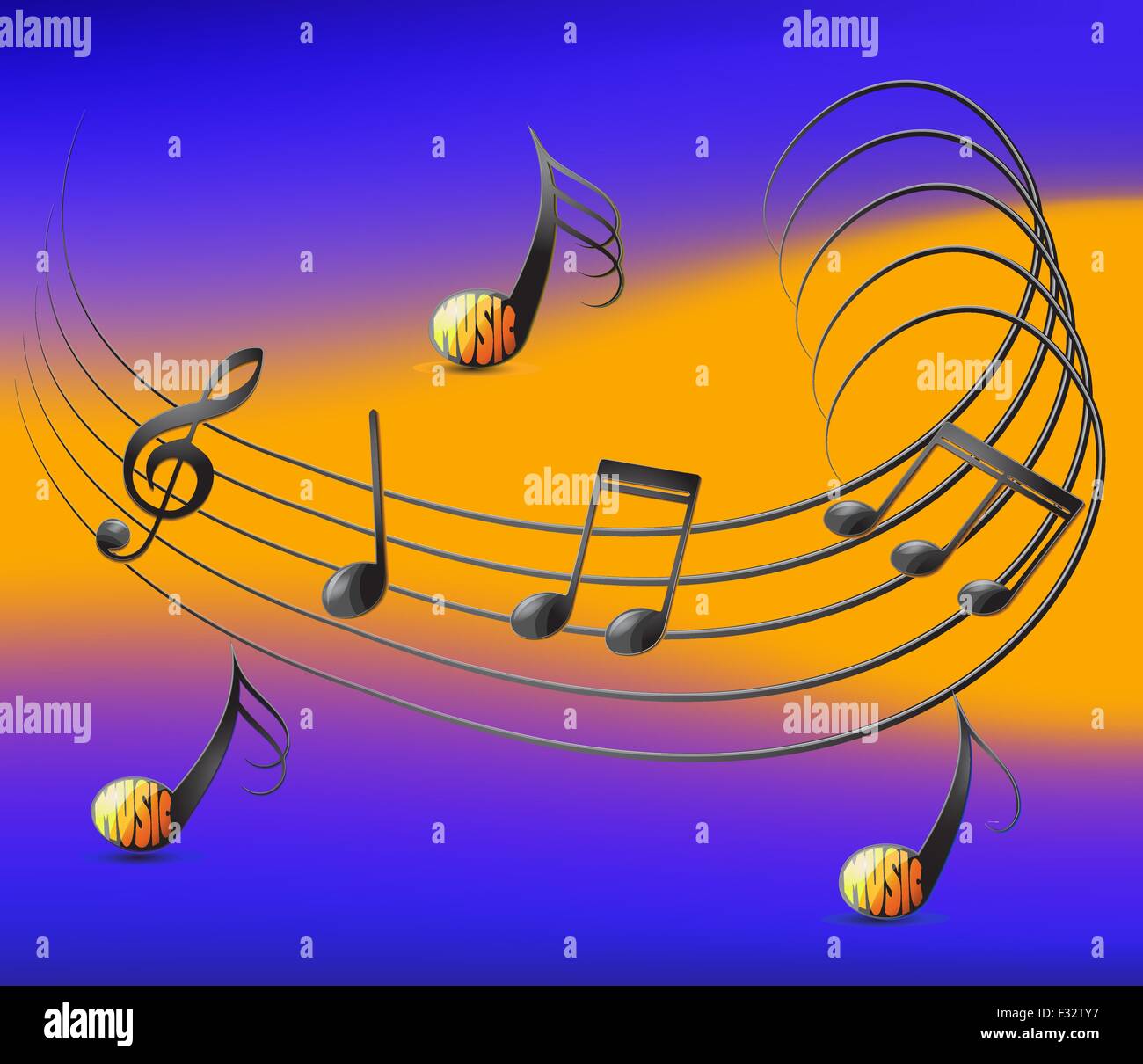 Le note musicali sul personale e colorfull vettore di fondo. Eps file 10. Illustrazione Vettoriale