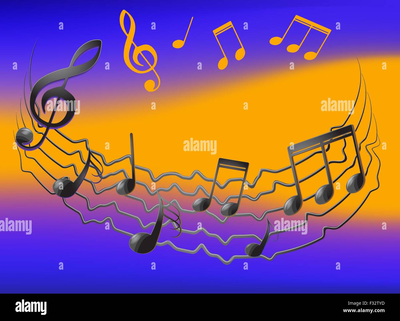 Le note musicali sul personale vibrante e colorfull vettore di fondo. Eps10 file. Illustrazione Vettoriale