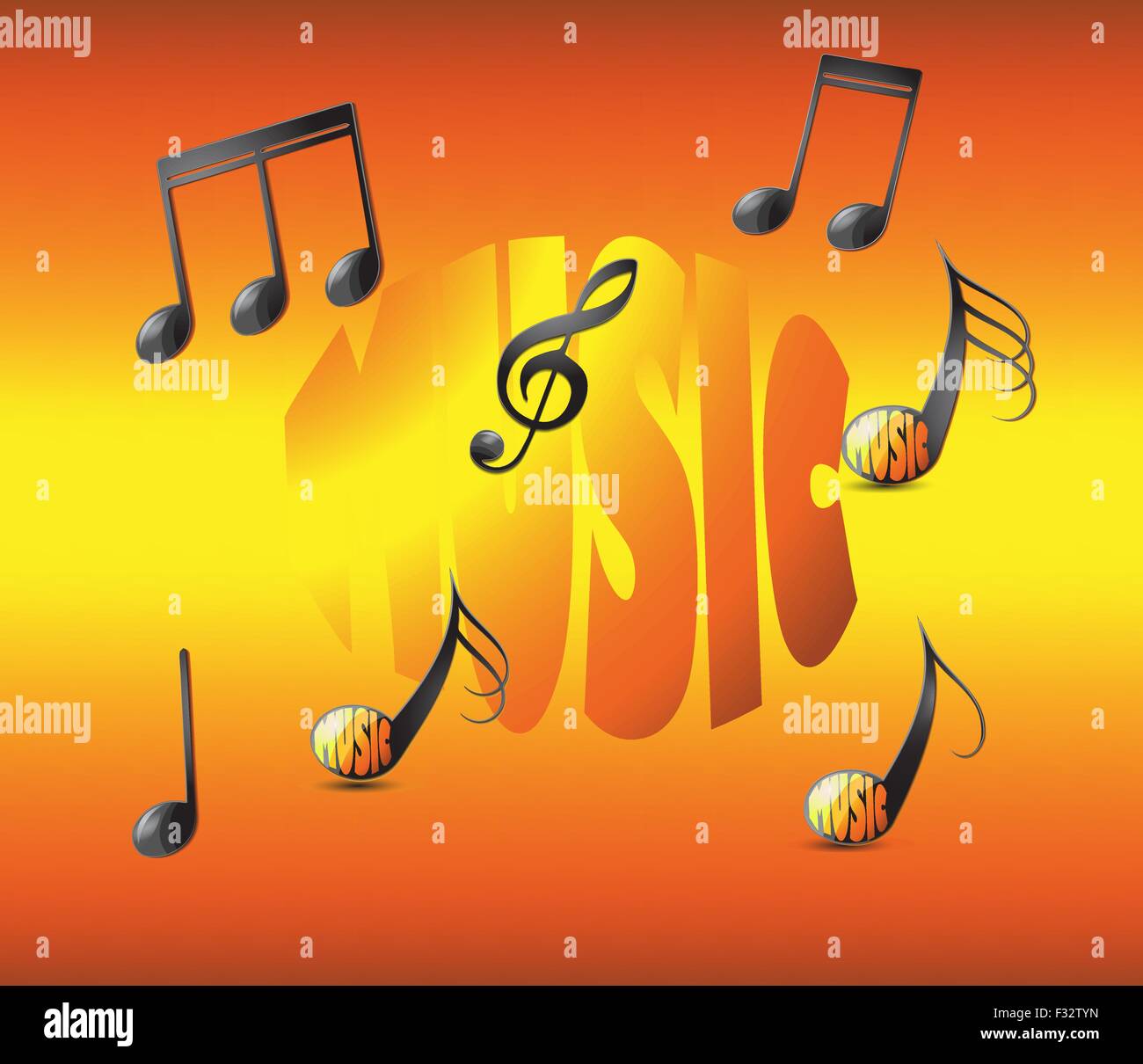 Le note musicali su vivid sunny vettore di fondo. Illustrazione Vettoriale