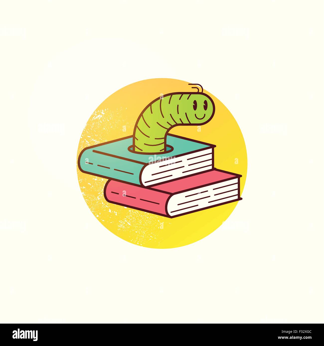 Prenota vettore di worm. L educazione e l apprendimento. Un felice worm munching attraverso libri e informazioni! Illustrazione Vettoriale. Illustrazione Vettoriale